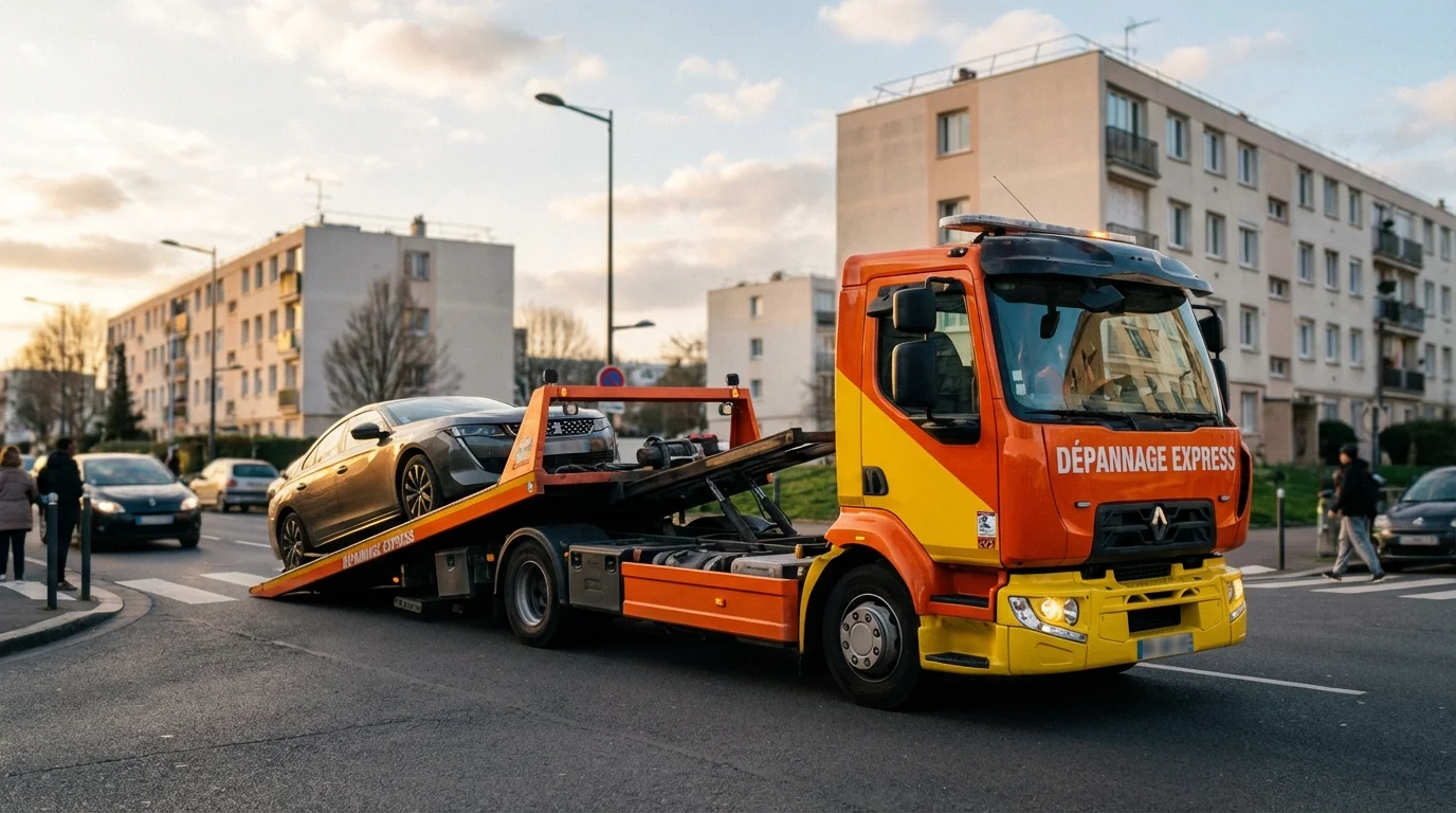 Dépanneuse intervenant pour un remorquage auto à Aulnay-sous-Bois 93600