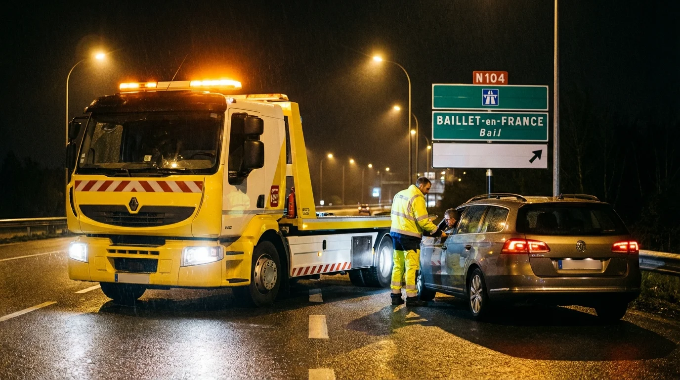 Intervention de dépannage auto d'urgence sur la N104 à Baillet-en-France par Fast Depann
