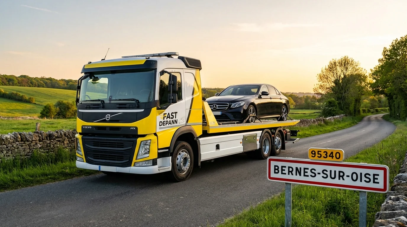 Dépanneuse Fast Depann en intervention à l'entrée de Bernes-sur-Oise 95340 pour un remorquage automobile