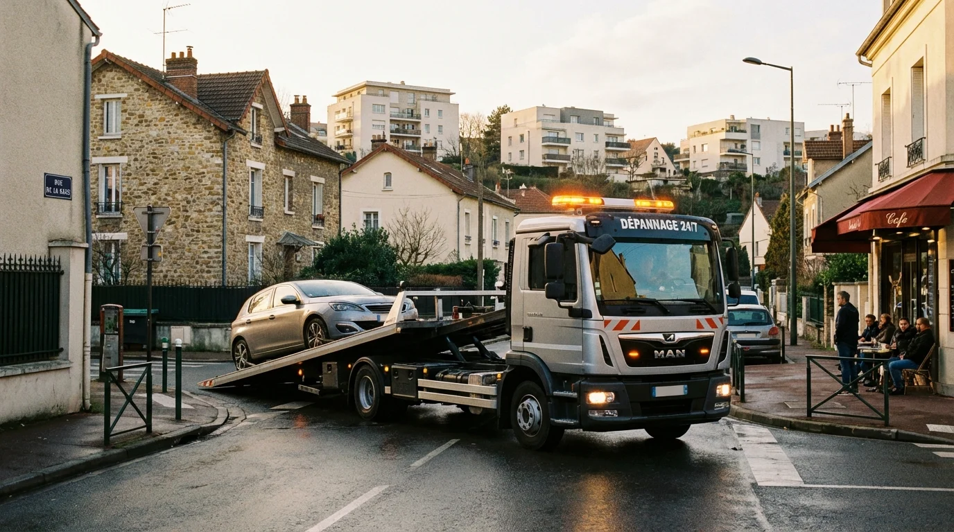 Dépanneuse Fast Depann intervenant sur une panne auto dans une rue de Cormeilles-en-Parisis 95240