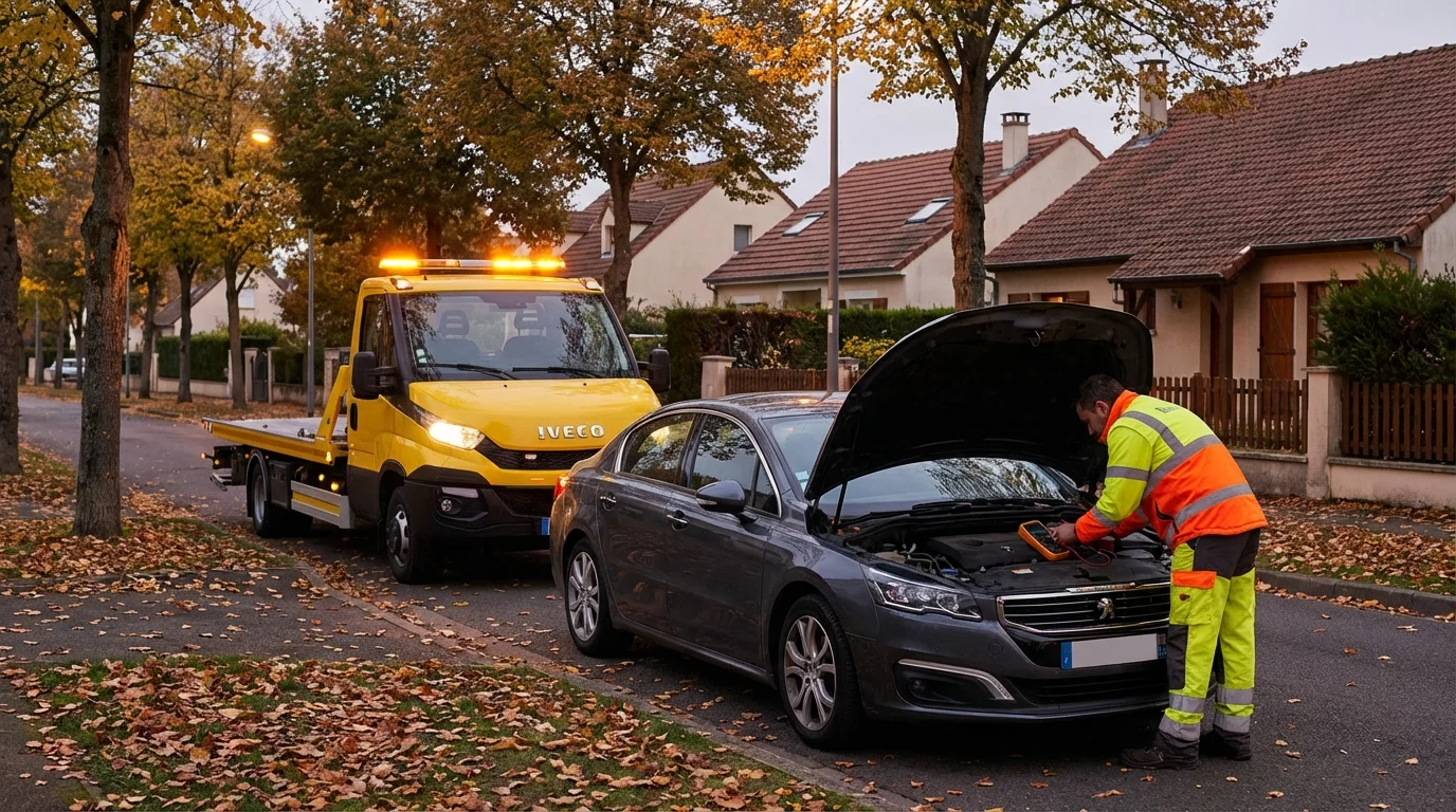Dépanneuse Fast Depann en intervention pour une panne de batterie à Emerainville 77184