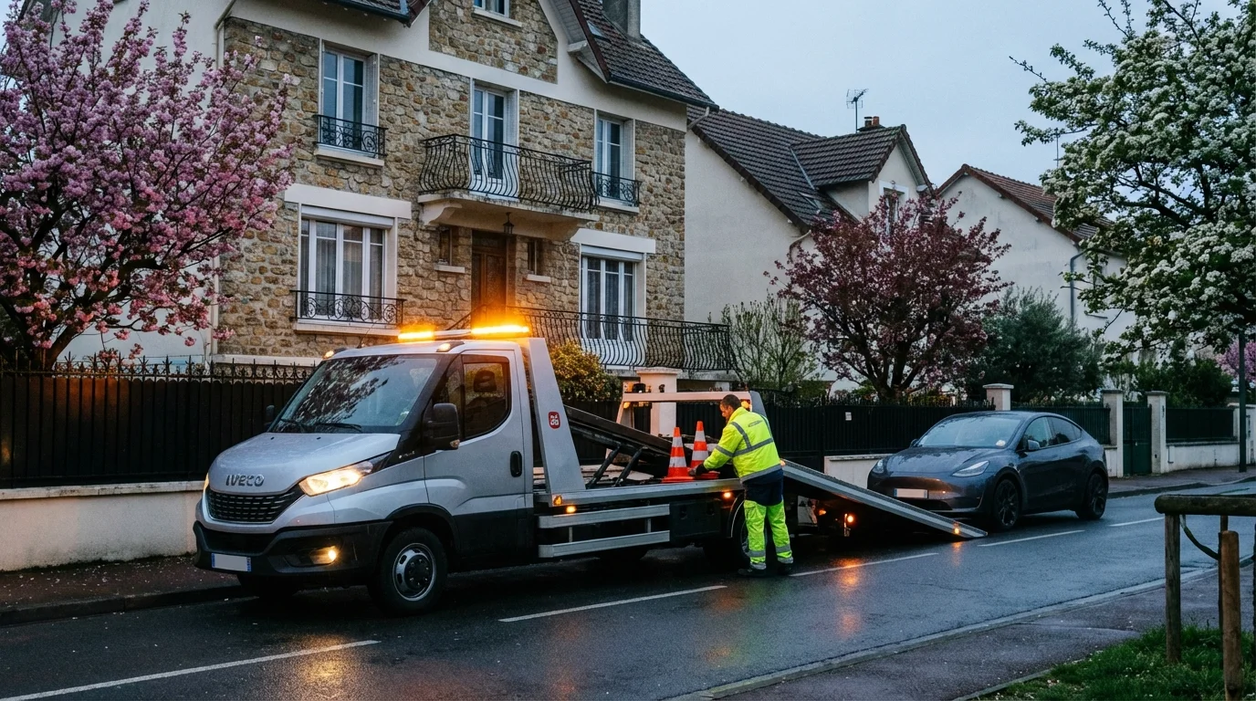 Dépanneuse Fast Depann en intervention rue de Stalingrad à Ermont pour un remorquage automobile