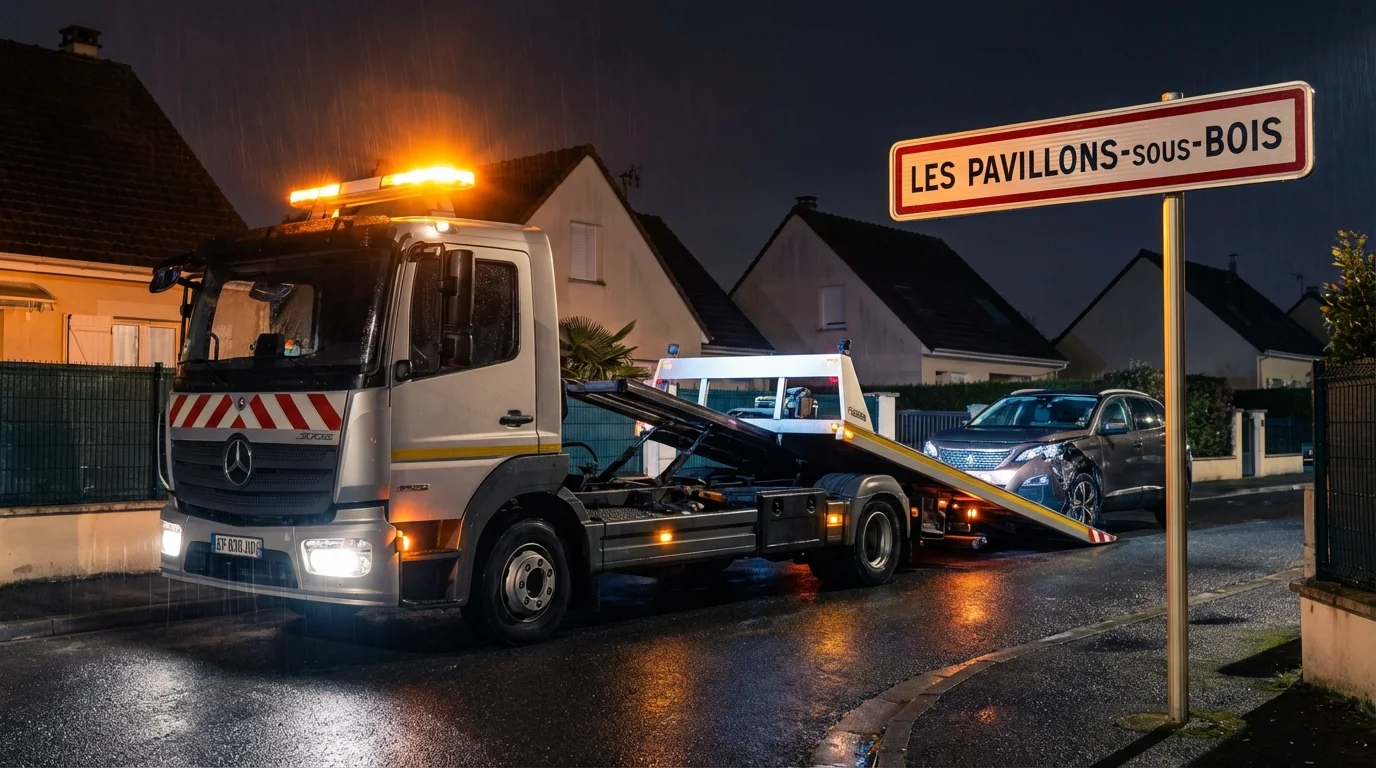 Dépanneuse Fast Depann en intervention nocturne à Les Pavillons-sous-Bois 93320