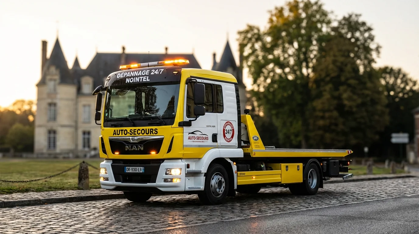 Dépanneuse Fast Depann en intervention à Nointel 95590 près du château