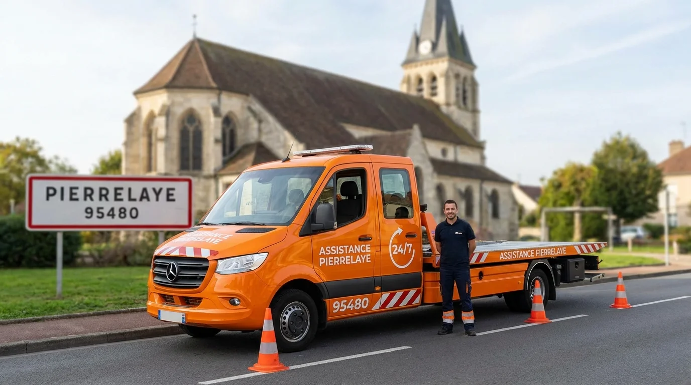 Dépanneuse Fast Depann en intervention à Pierrelaye 95480 pour un remorquage voiture