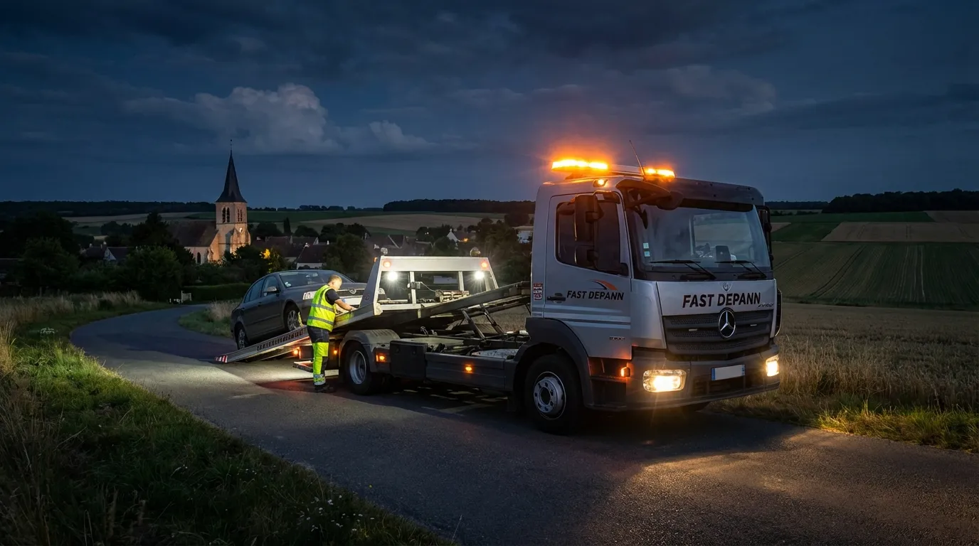 Dépanneuse Fast Depann intervenant pour un remorquage auto à Poigny 77160