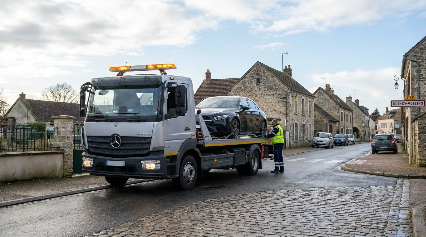 Dépanneuse Fast Depann en intervention à Quincy-Voisins pour un remorquage automobile