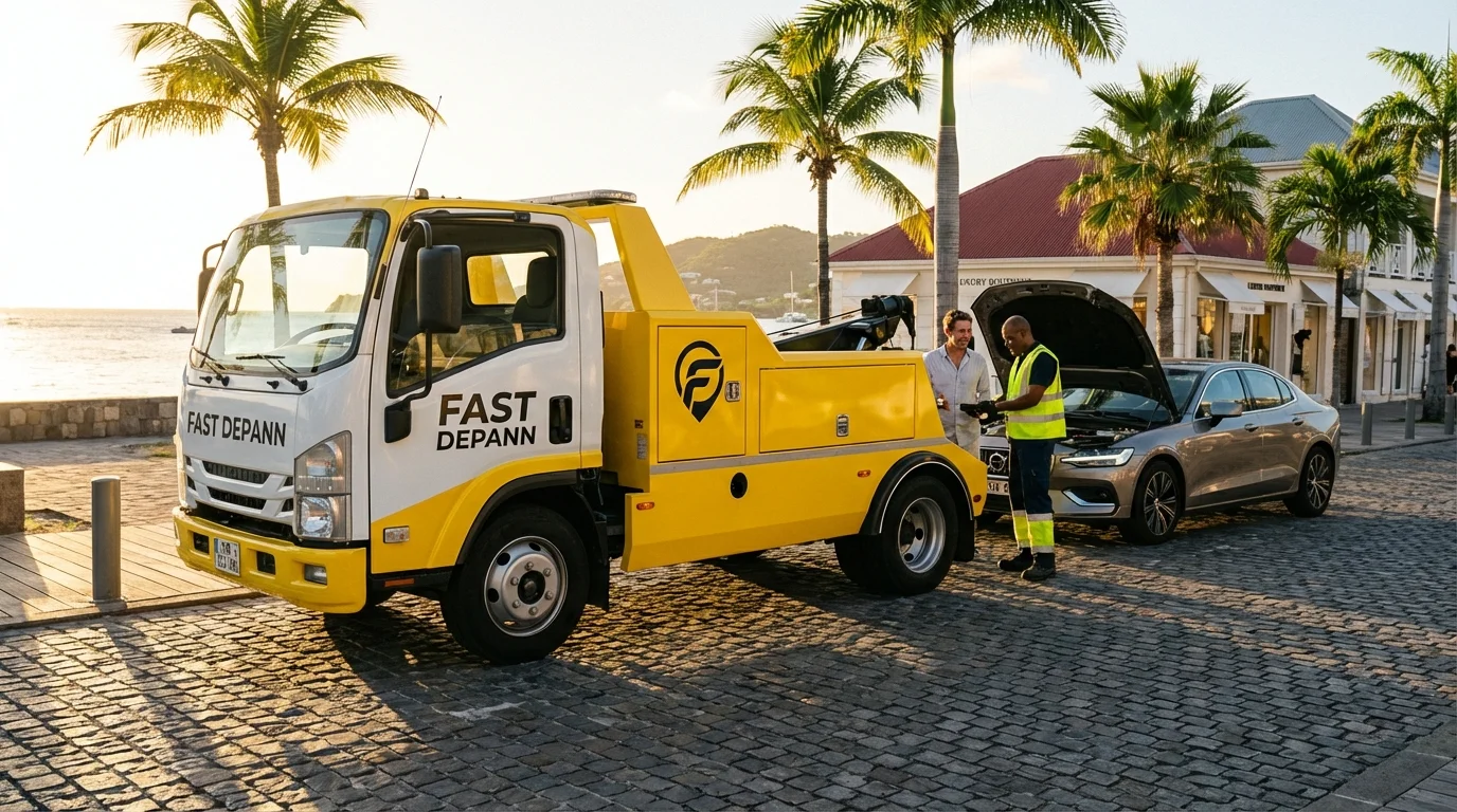 Dépanneuse Fast Depann intervenant pour une assistance auto à Saint-Barthélemy