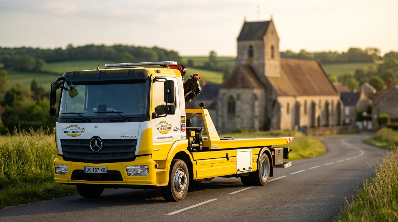 Dépanneuse Fast Depann en intervention sur une route de campagne à Saint-Mars-Vieux-Maisons 77320