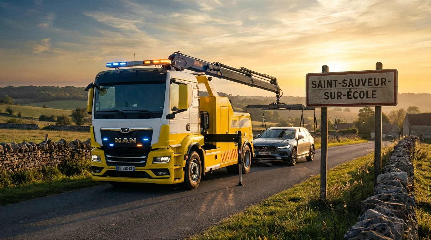 Dépanneuse Fast Depann en intervention à Saint-Sauveur-sur-Ecole