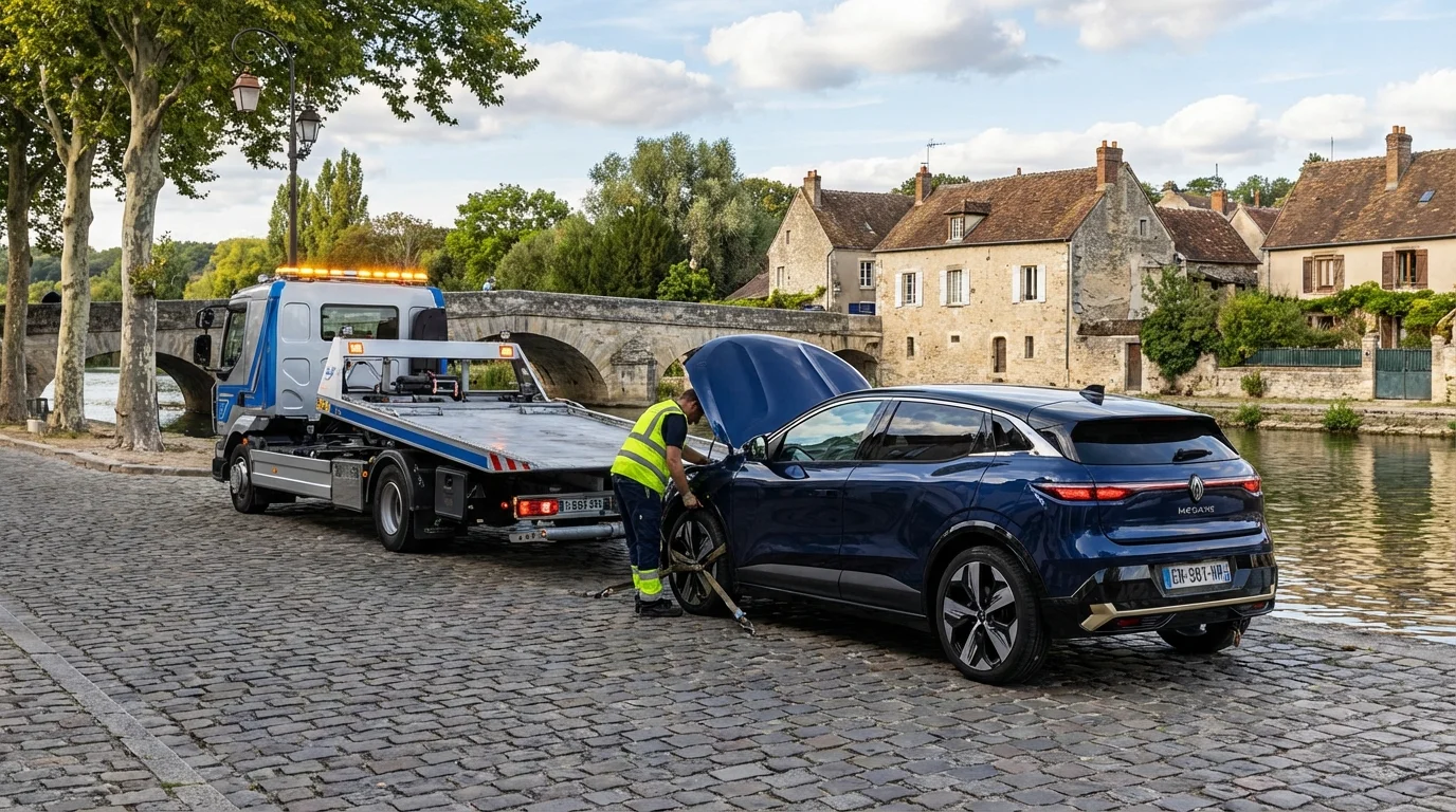 Dépanneuse Fast Depann intervenant sur une voiture en panne à Samoreau 77210