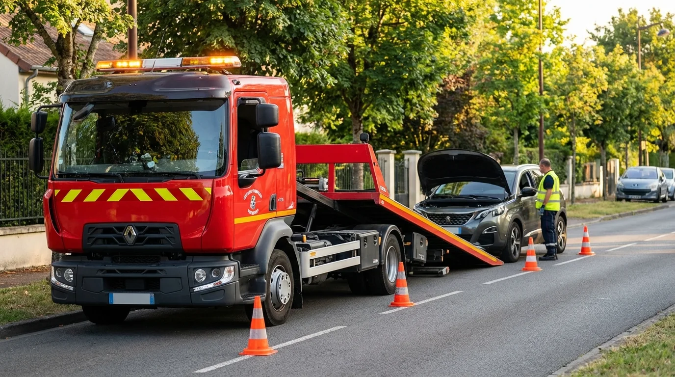 Camion de dépannage Fast Depann en intervention à Savigny-le-Temple pour un remorquage voiture.