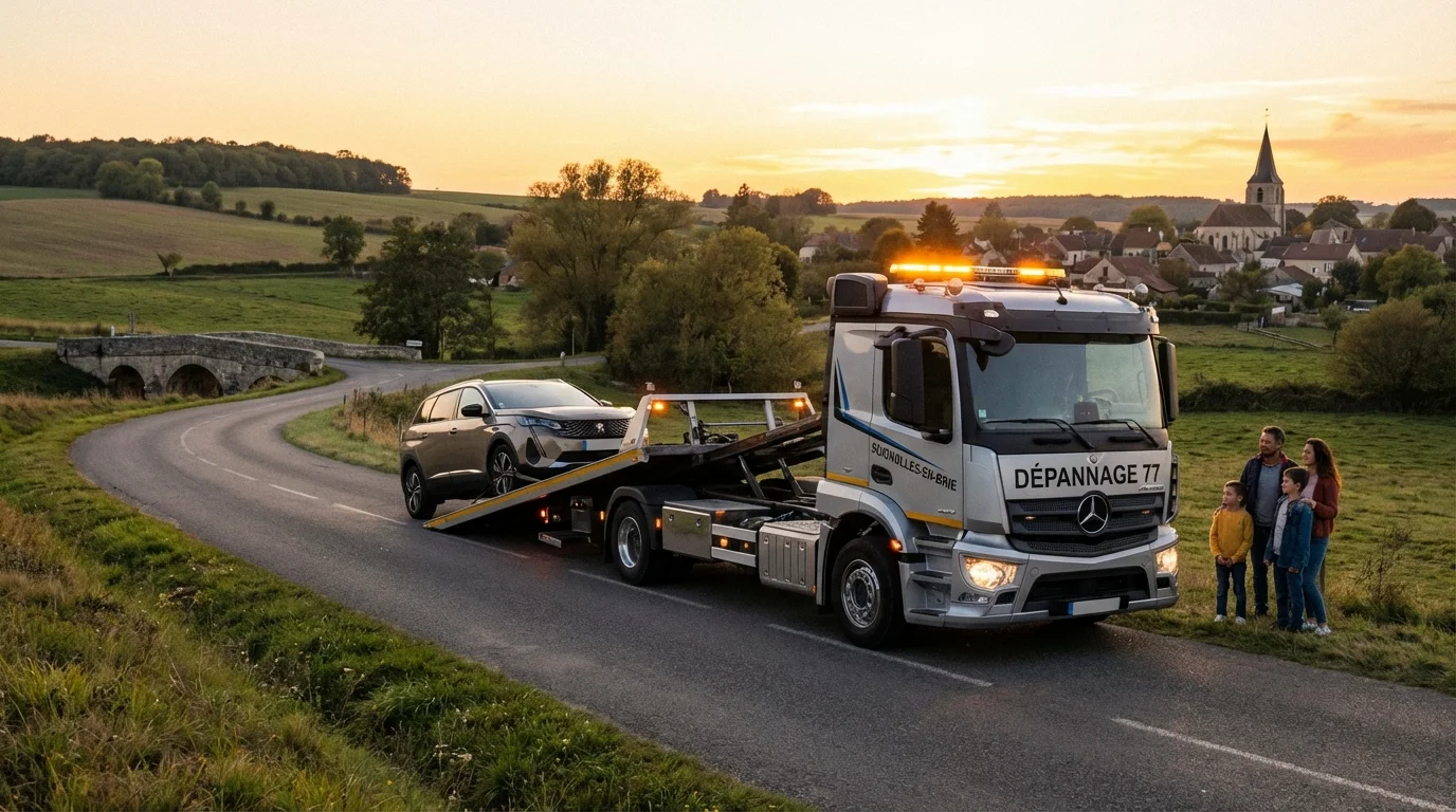 Dépanneuse Fast Depann en intervention à Soignolles-en-Brie pour un remorquage auto
