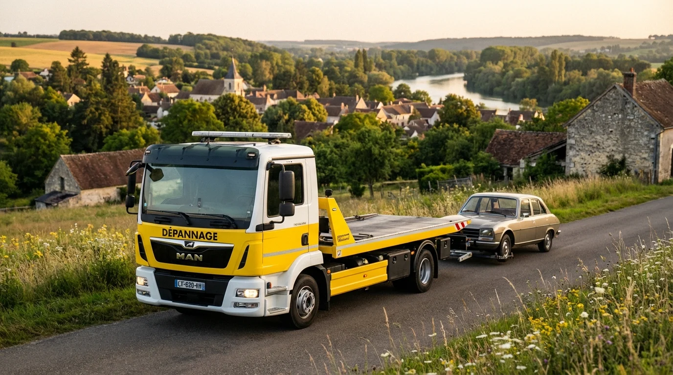 Dépanneuse Fast Depann en intervention sur une route de Tancrou (77440)