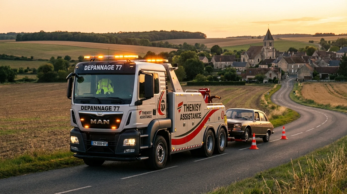 Dépanneuse Fast Depann en intervention de remorquage à Thenisy 77520