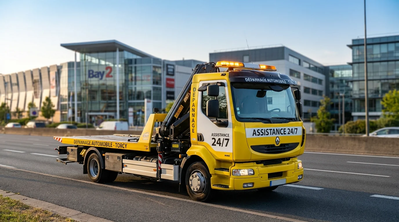 Dépanneuse Fast Depann en intervention à Torcy près du centre commercial Bay 2