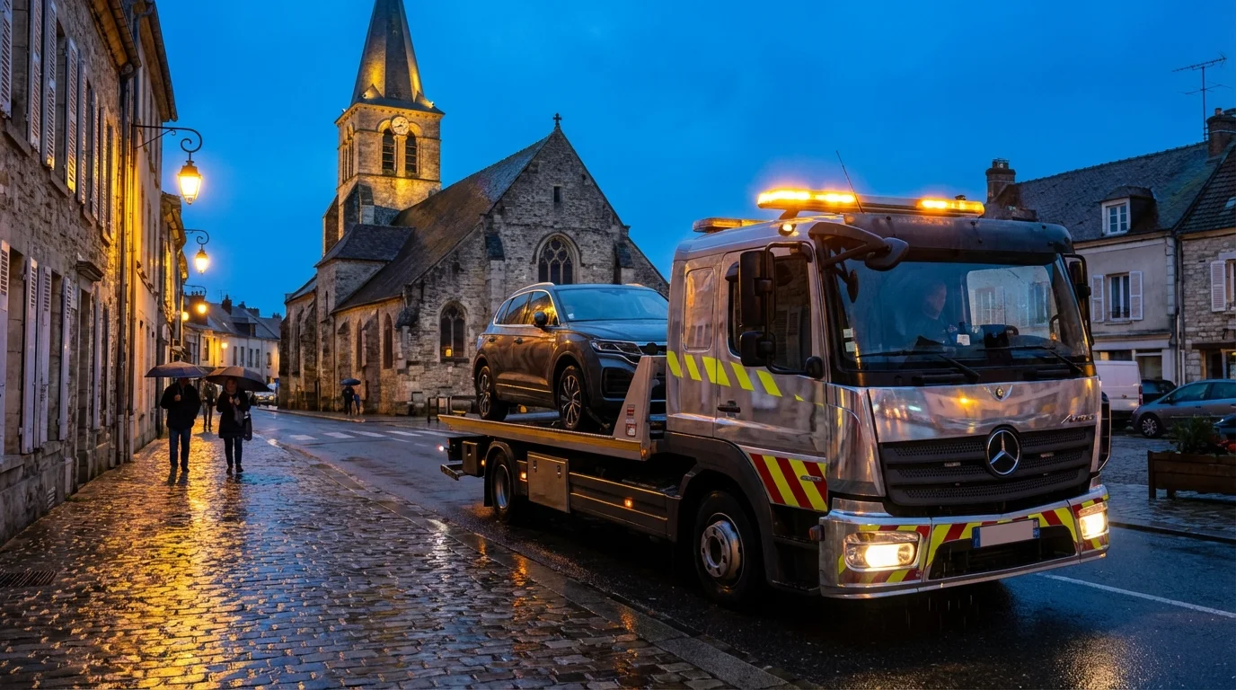 Camion de dépannage Fast Depann intervenant sur une voiture en panne à Tournan-en-Brie 77220