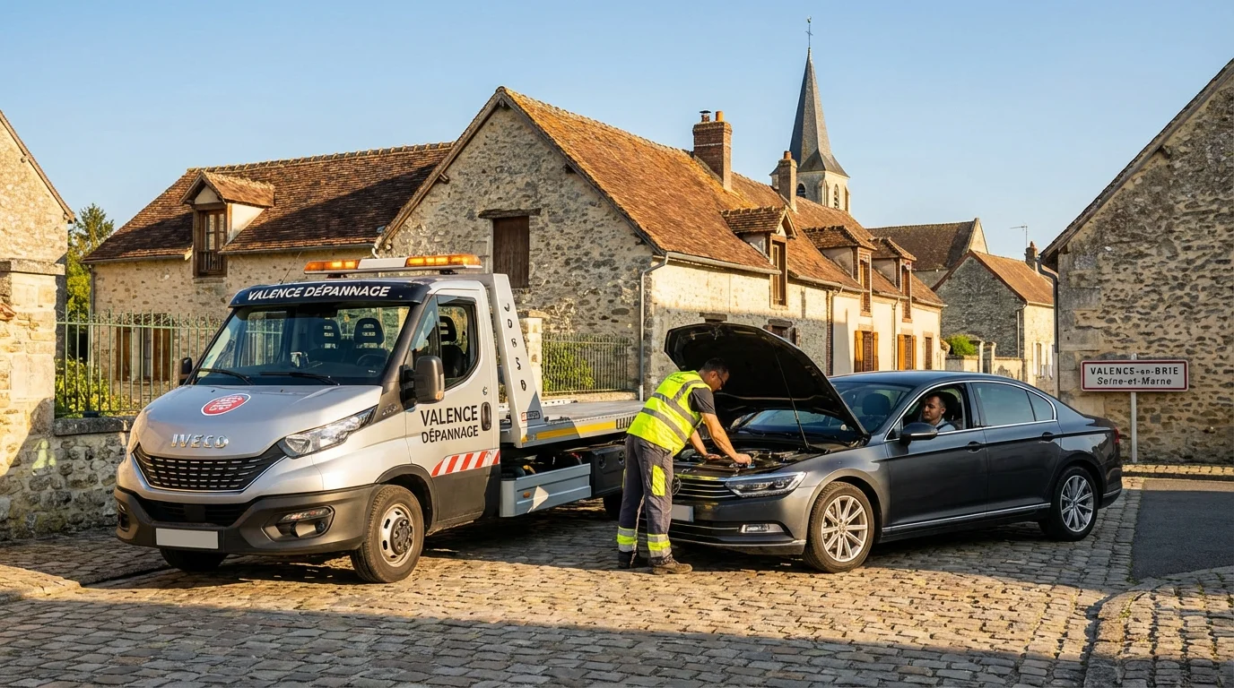 Dépanneuse intervenant pour une panne auto à Valence-en-Brie 77830