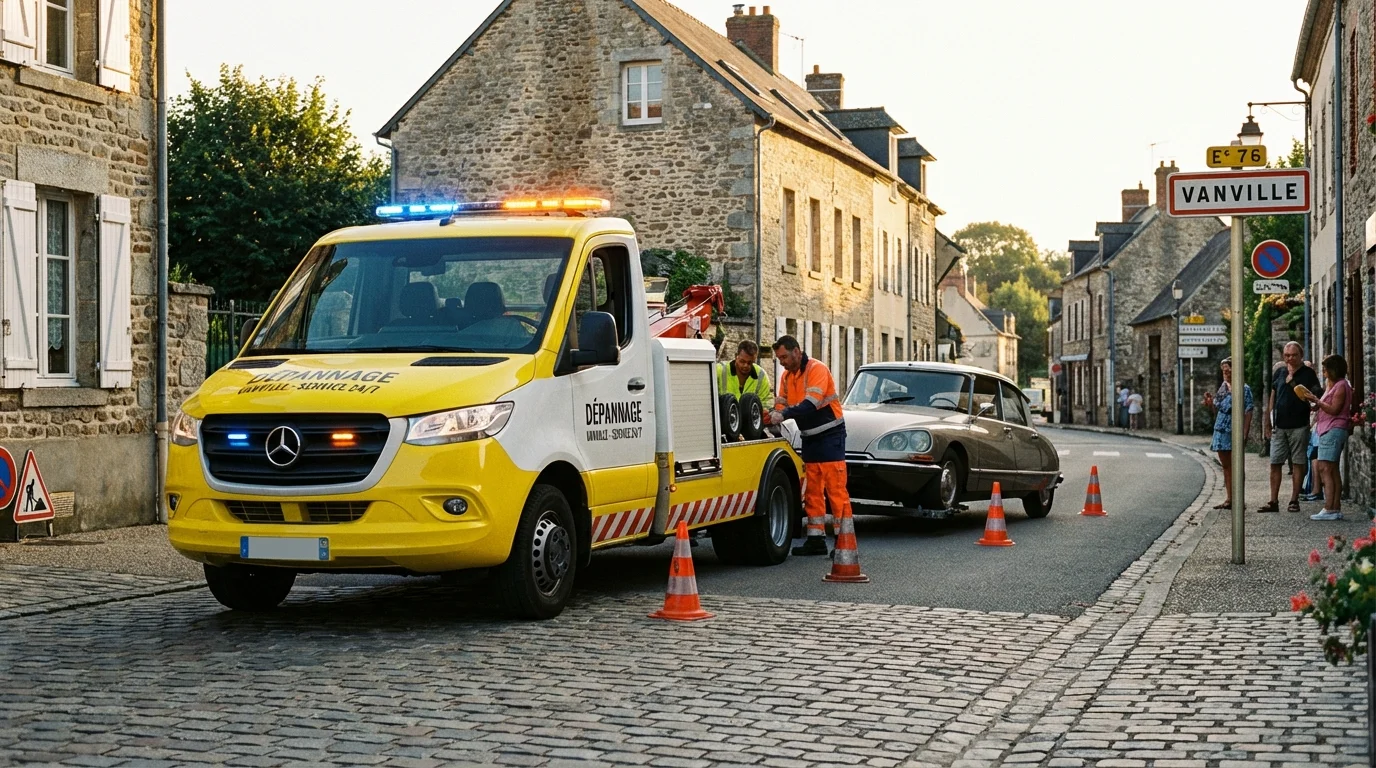 Dépanneuse Fast Depann intervenant pour un remorquage auto dans le centre de Vanville