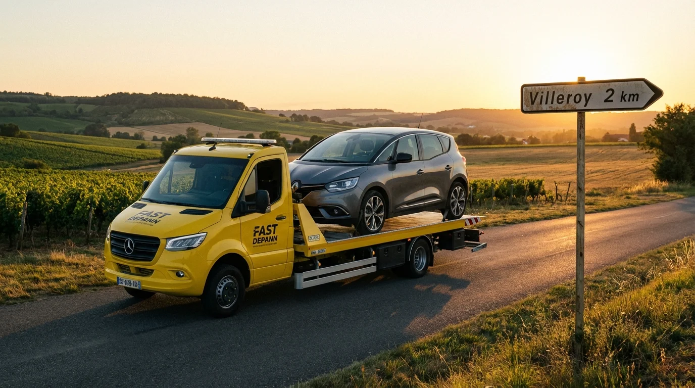 Dépanneuse Fast Depann en intervention de remorquage à Villeroy