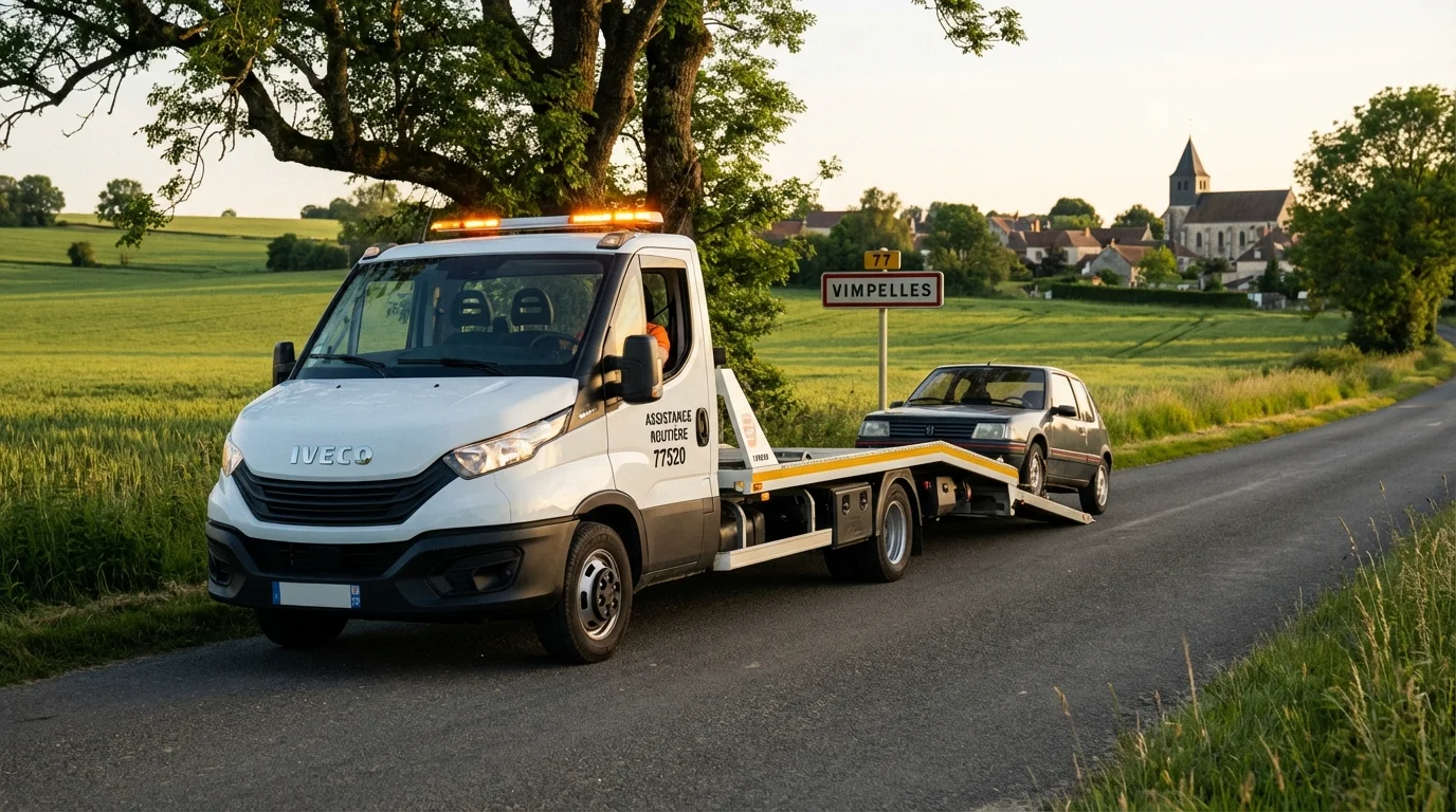 Intervention de dépannage auto par Fast Depann à l'entrée du village de Vimpelles 77520