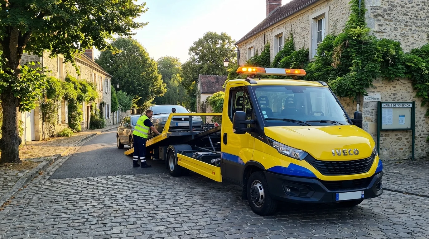 Dépanneuse Fast Depann en intervention dans une rue de Voisenon 77950