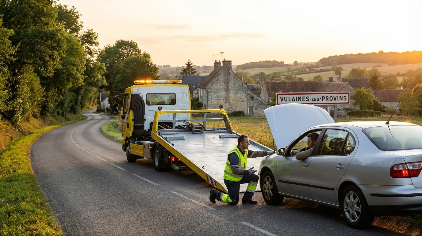 Dépanneuse Fast Depann en intervention sur une route à Vulaines-les-Provins